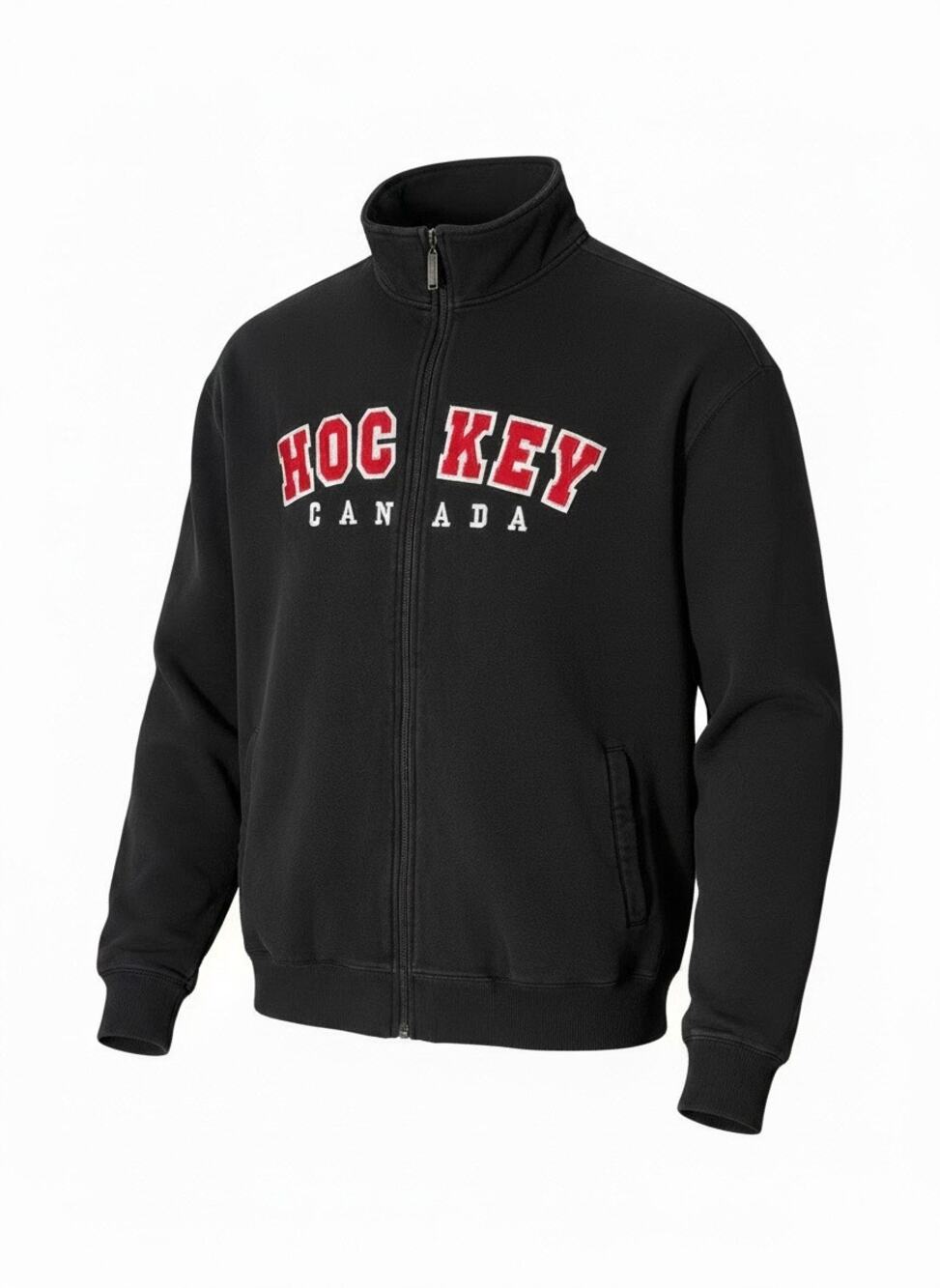 Black Canada Hockey Full Zip Mens XXL Sweatshirt Thick Pockets Embroidered Logo